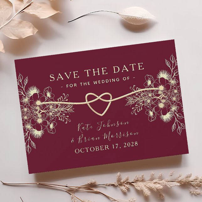 Save The Date Bourgogne Fleurs d'Or Automne (Créateur téléchargé)