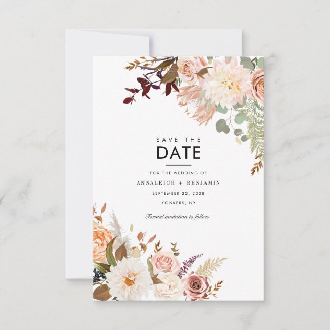 Save The Date Bourgogne Floral Eucalyptus Vert Pastel (Devant)