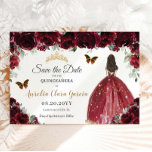 Save The Date Bourgogne Floral Princess Gold Quinceañera Sweet 1<br><div class="desc">c) Le Happy Cat Studio</div>