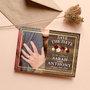 Save The Date Bourgogne Floral Rustic Gold Rose Enregistrer La D