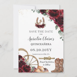 Save The Date Bourgogne Floral Wild West Charro Quinceañera