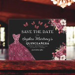 Save The Date Bourgogne florale Sauvez la date Anniversaire Quin<br><div class="desc">Annoncez votre quinceañera en style avec l'Invitation d'Anniversaire de la Bourgogne Florale. Ce design élégant présente de riches teintes bordeaux, ornées de délicats accents floraux, parfaits pour une célébration intemporelle et royale. L'agencement sophistiqué fournit tous les détails importants, assurant que vos invités marquent leurs calendriers pour votre journée spéciale. Associées...</div>