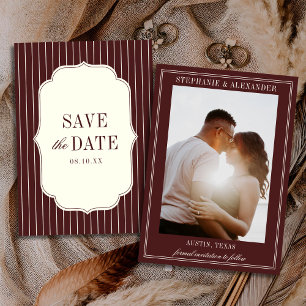Save The Date Bourgogne & Ivoire Argent Ancien Photo de Mariage 