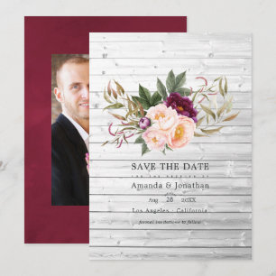 Save The Date Bourgogne - Mariage Floral Rustique Marsala et Pêc