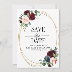Save The Date Bourgogne Marine Floral Rustique Bohème Mariage Ch