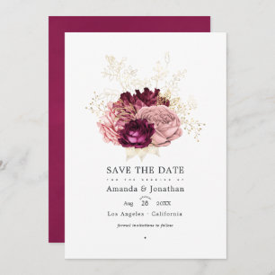 Save The Date Bourgogne - Marsala Blush Mariage rose et or