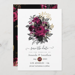 Save The Date Bourgogne - Marsala et Gold Floral Mariage