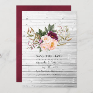 Save The Date Bourgogne - Marsala et Peach Rustic Floral Mariage