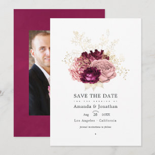 Save The Date Bourgogne - Marsala Mariage Rose et Or