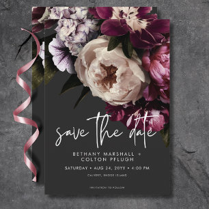 Save The Date Bourgogne moderne et pivoines de crème Floral Noir