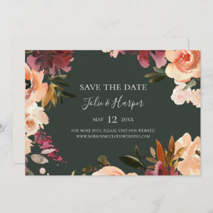Save The Date Bourgogne orange floral vert horizontal