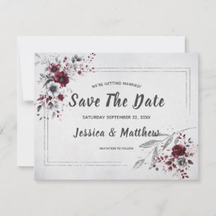 Save The Date Bourgogne profond gris argent aquarelle floral per