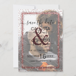 Save The Date Bourgogne Rose Gold Confettis Photo Mariage