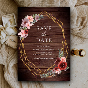 Save The Date Bourgogne Roses Roses Fuschia Bois Mariage