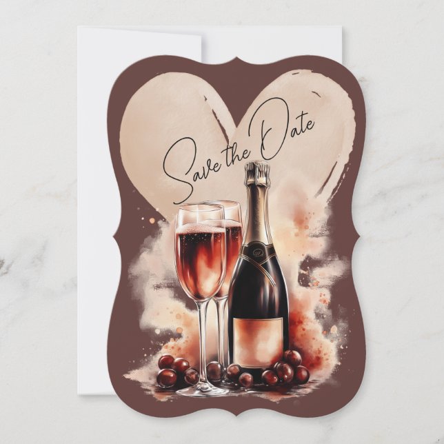 Save The Date Bouteille de Champagne à l'aquarelle rouge chaud e (Devant)