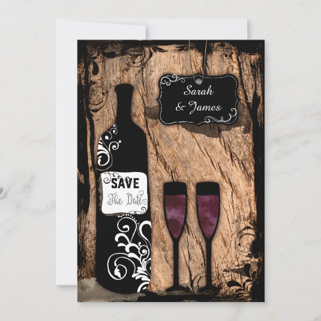 Save The Date Bouteille de vin rustique Aquarelle Enregistrer la (Devant)