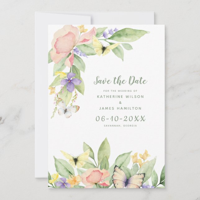 Save The Date Bouteilles d'aquarelle Floral Élégant Sage Vert (Devant)