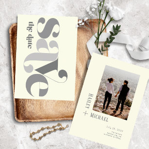 Save The Date Bouton Vintage de photo minimaliste gras
