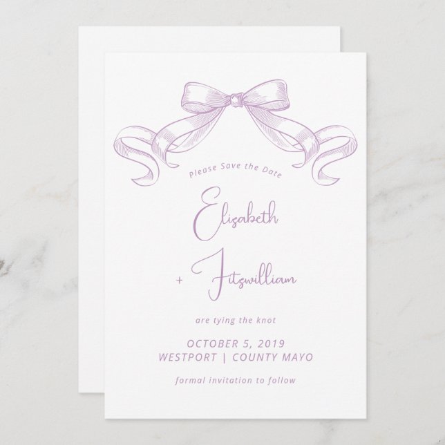 Save The Date Bow à croquis romantique | Cravate Lilac Le noeud (Devant / Derrière)