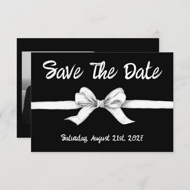 Save The Date Bow noir et blanc | Mariage élégant | Monochrome (Devant / Derrière)