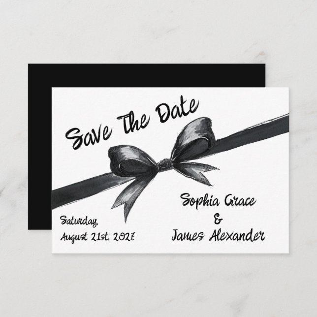 Save The Date Bow noir et blanc | Mariage élégant | Monochrome (Devant / Derrière)