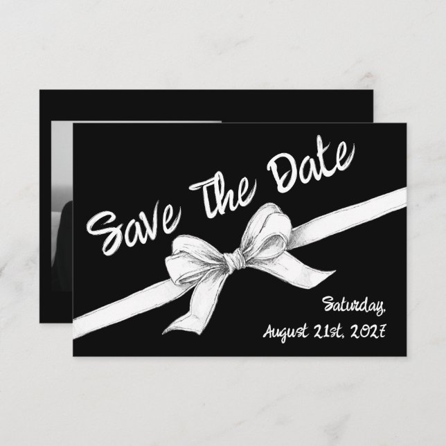 Save The Date Bow noir et blanc | Mariage élégant | Monochrome (Devant / Derrière)