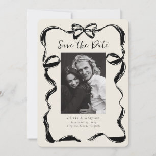 Save The Date Bow photo Whimsical Black Ivory Enregistrer la dat