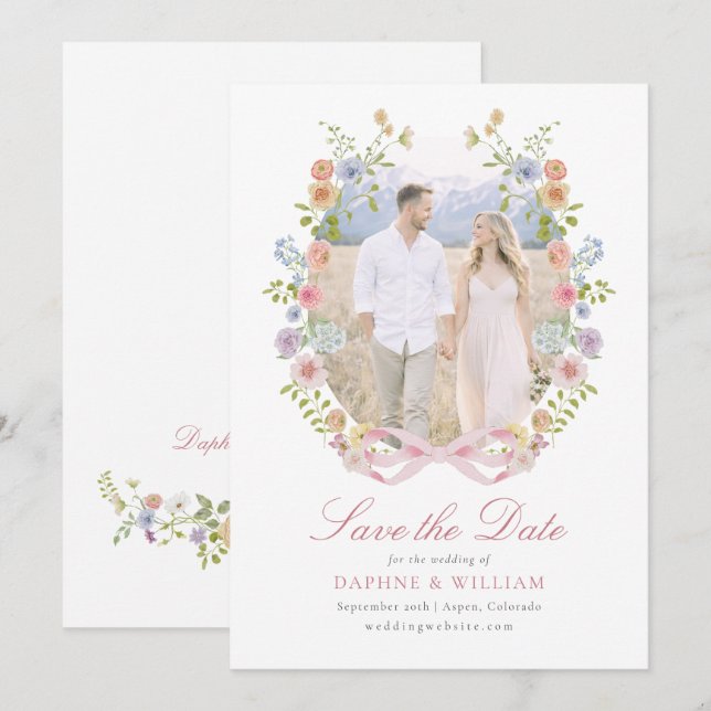 Save The Date Bows and Wildflowers Photo (Devant / Derrière)