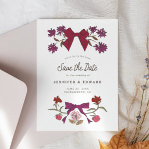 Save The Date Bows et fleurs Magenta