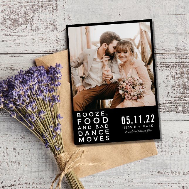 Save The Date Boze, Nourriture, Mauvaise Danse Déménagent Photo  (Booze, Food, Bad Dance Moves Country Photo Save The Date)