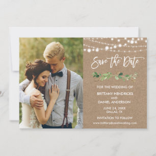Save The Date Bracelet Script Eucalyptus Lights Kraft Photo