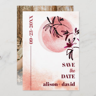 Save The Date Branche aquarelle et lune photo japonaise