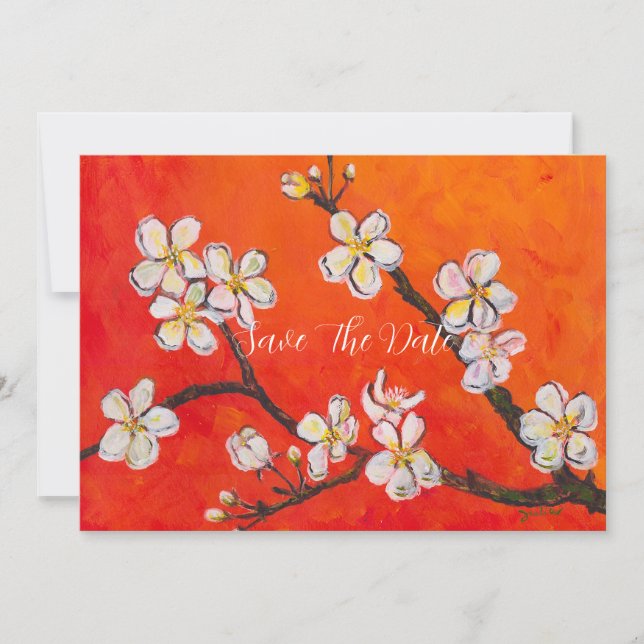 Save The Date Branche blanche en fleurs au printemps saluant (Devant)
