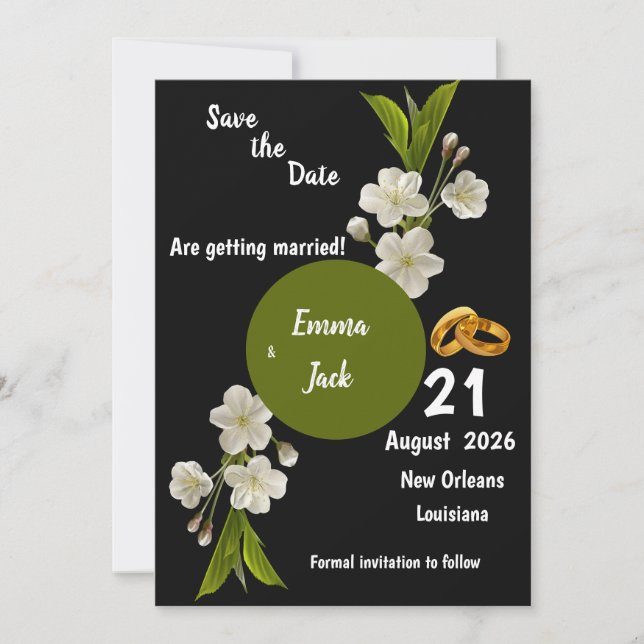Save The Date Branche de Fleur Élégante Fleurissant Blanche Enre (Devant)