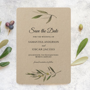 Save The Date Branche de Kraft aquarelle vert olive 
