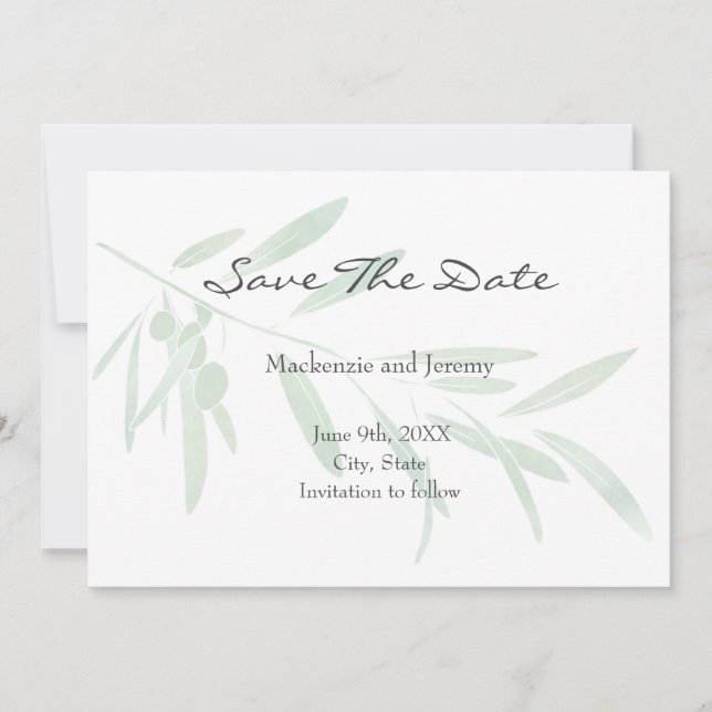 Save The Date Branche de olivier aquarelle (Devant)