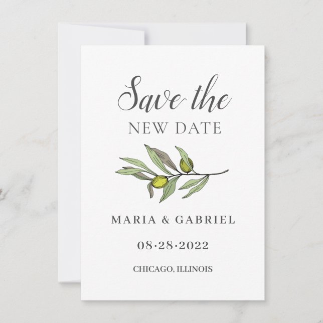 Save The Date Branche d'olive toscane. Changement de mariage bot (Devant)