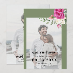 Save The Date Branche rose rose rose et fleurs blanches photo ma