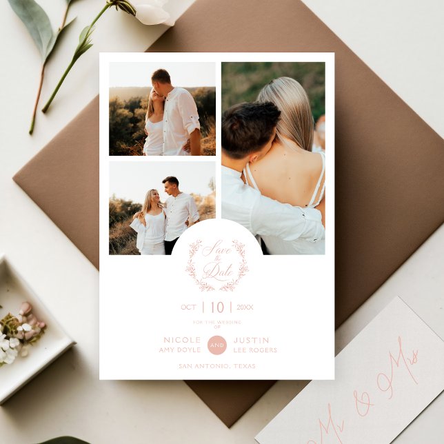 Save The Date Branches botaniques romantiques roses Dusty 3 phot (Créateur téléchargé)