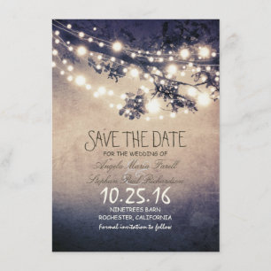 Save The Date Branches de l'arbre rustique et lumières à cordes