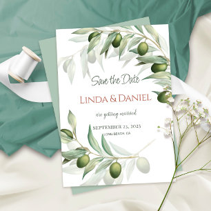 Save The Date Branches d'olive Aquarelle Mariage rustique