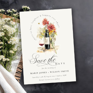 Save The Date Bravo à aimer Vin Rouge Jaune Floral Mariage