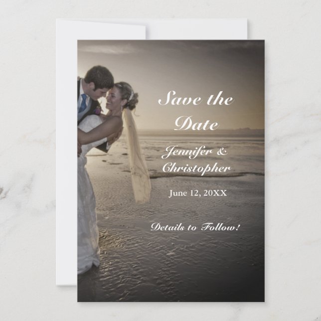 Save The Date Bride & Groom Grayed Sunset Beach Enregistrer la d (Devant)