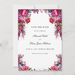 Save The Date Bright Bold Magenta Floral & Mariage photo