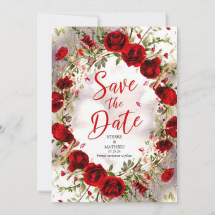 Save The Date Bright Coloré Crimson Rouge Roses Mariage