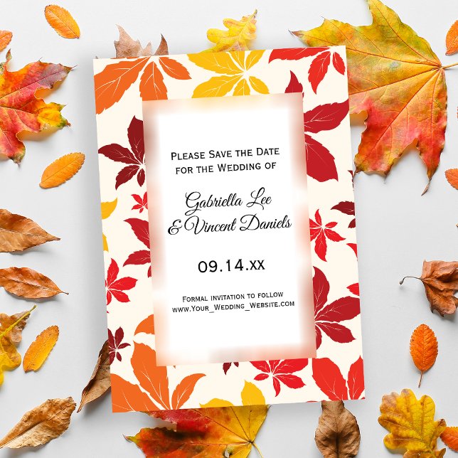 Save The Date Bright Fall laisse mariage Enregistrer la date (Set a warm Autumnal tone with the seasonal Bright Fall Leaves Wedding Save the Date Cards.)