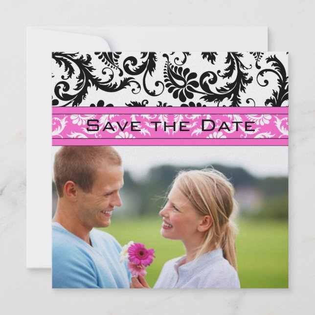 Save The Date Bright rose Damask Fils mariage Enregistrer la dat (Devant)
