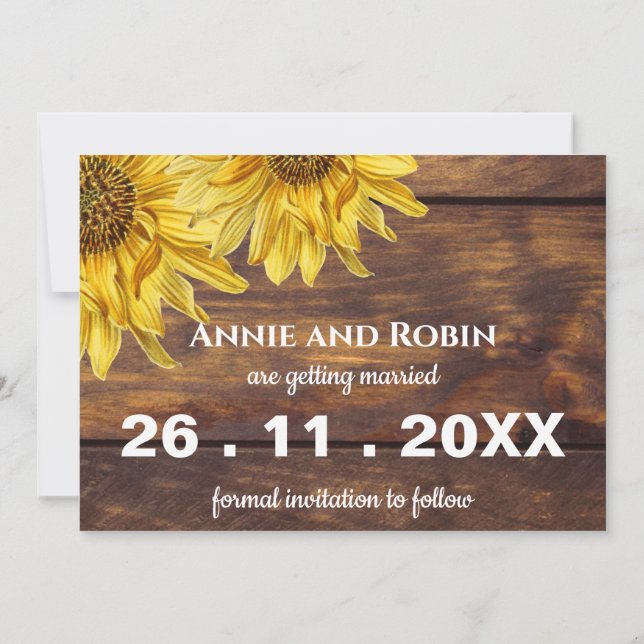 Save The Date Bright Yellow Sunflower Pays Mariage de la grange (Dos)