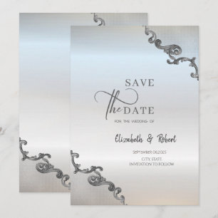 Save The Date Broderie Ancienne Bordure Argent Mariage Faire Par