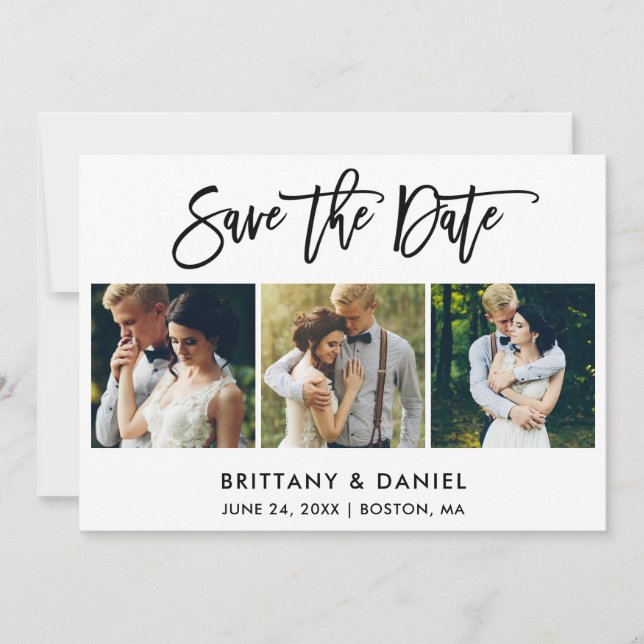 Save The Date Brosse moderne Script 3 photo (Devant)